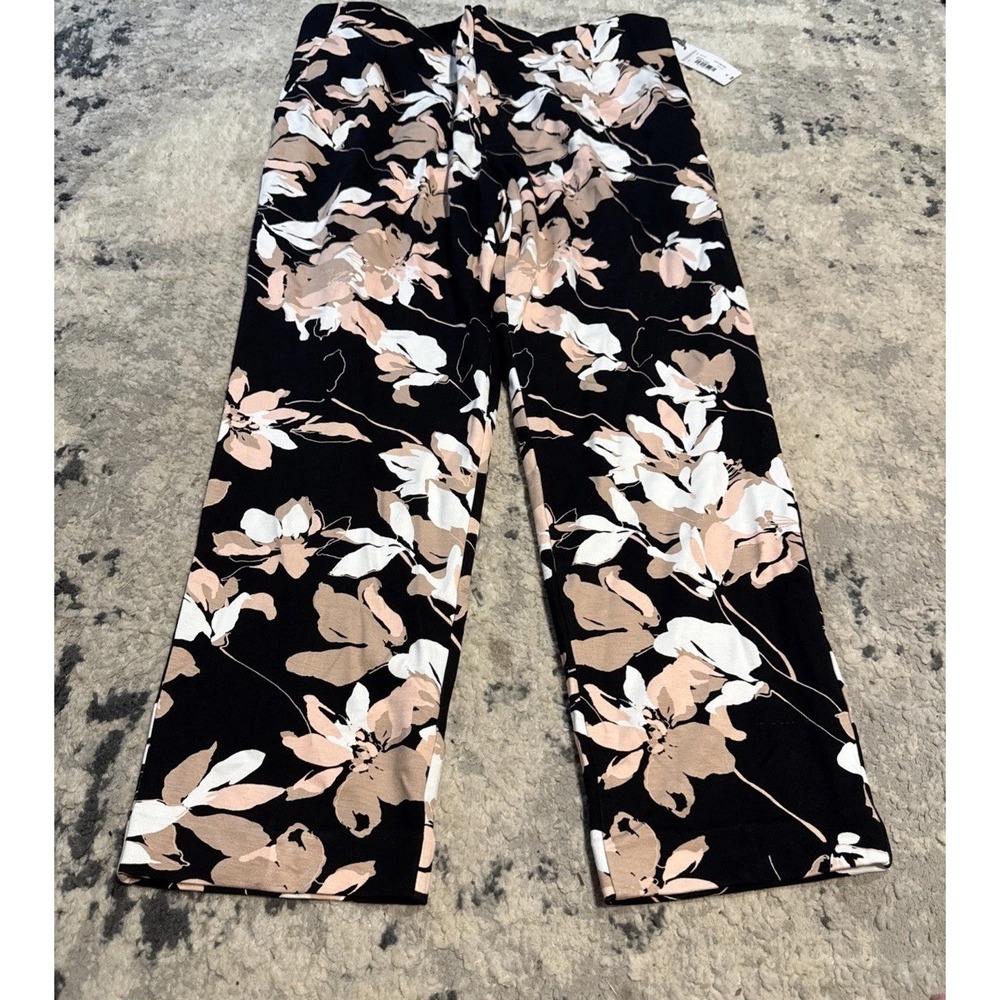 Liz Claiborne Emma Ankle Pants SZ XL X-large Black Pink Floral Stretch Women